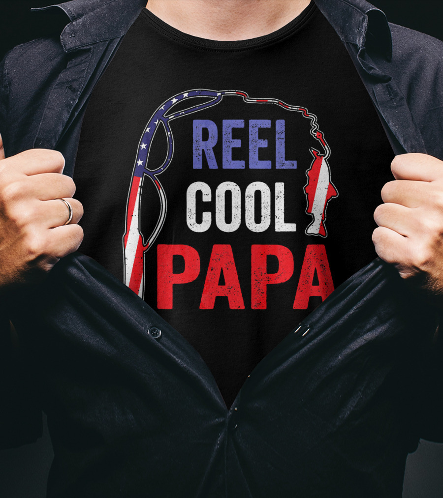 Reel Cool Papa Fishing USA Flag T-Shirt