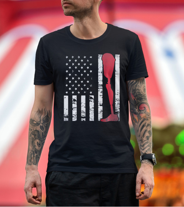 Premium T-Shirt: American Flag with Red Prosthetic Leg T-Shirt American Flag with Red Prosthetic Leg T-Shirt
