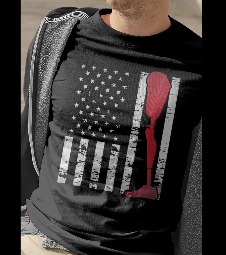 American Flag With Red Prosthetic Leg T-Shirt
