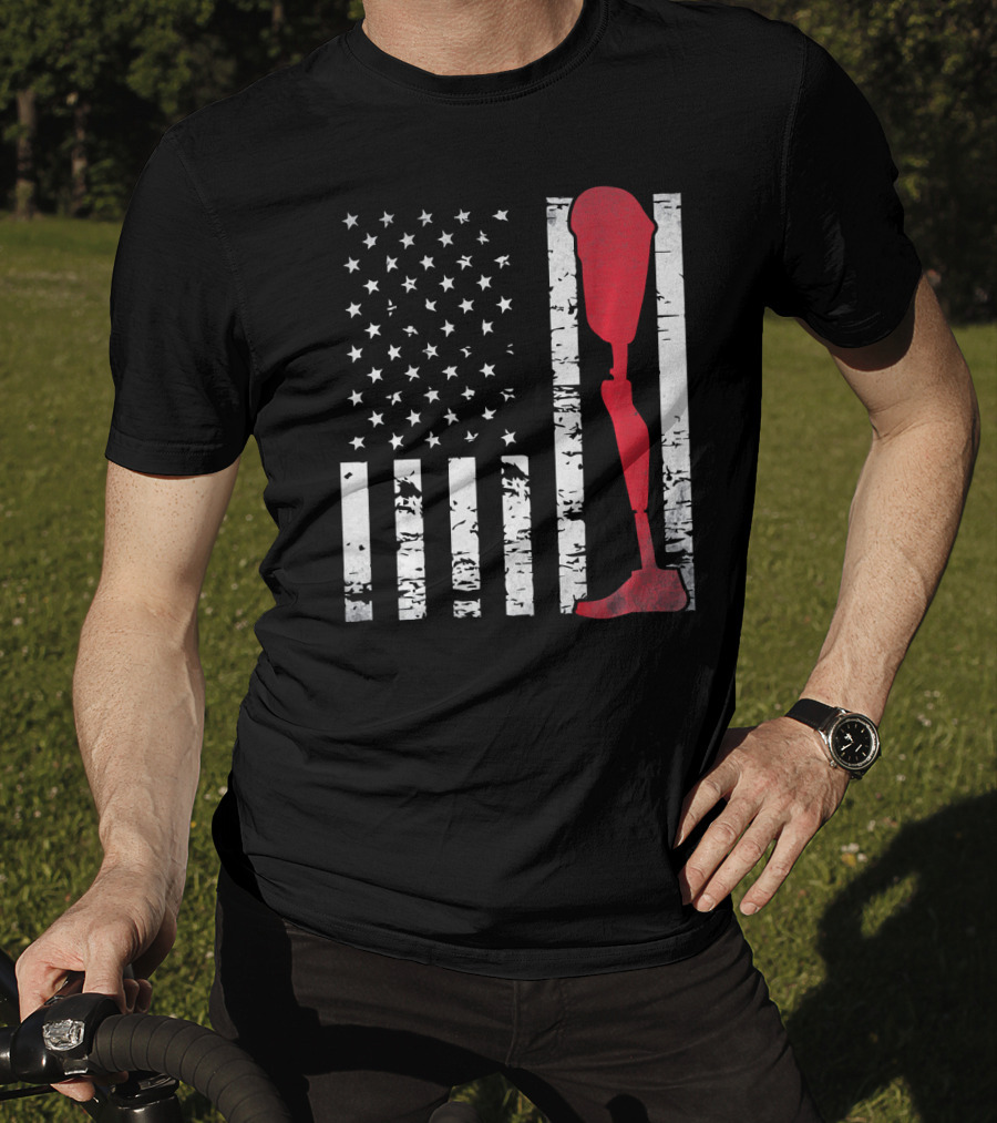 American Flag With Red Prosthetic Leg T-Shirt