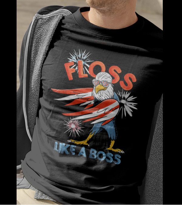 Floss Like A Boss Bald Eagle With Fireworks 4th Of July T-Shirt