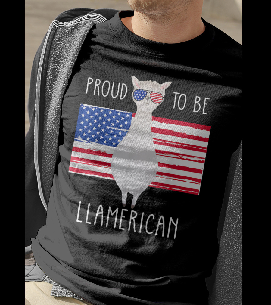 Proud To Be Llamerican Funny Llama With American Flag Sunglasses T-Shirt