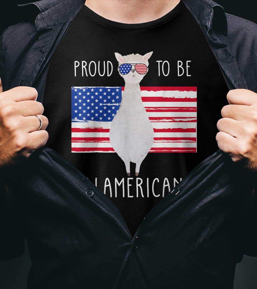 Proud To Be Llamerican Funny Llama With American Flag Sunglasses T-Shirt