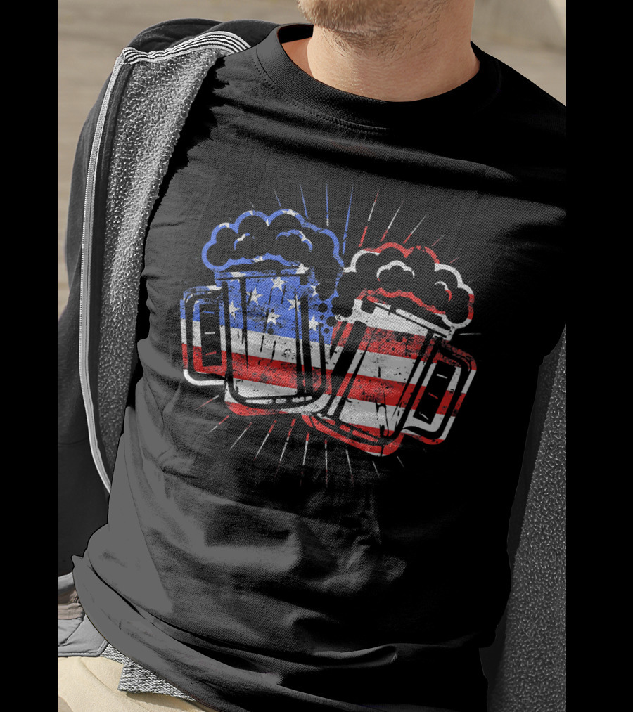 Cheers Beer American Flag Drinks T-Shirt