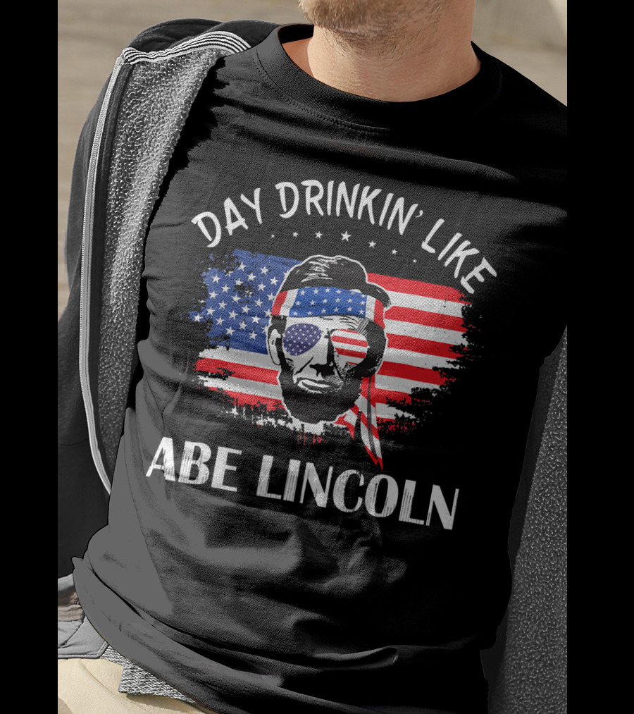 Day Drinkin' Like Abe Lincoln American Flag Bandana Sunglasses Patriotic Party T-Shirt