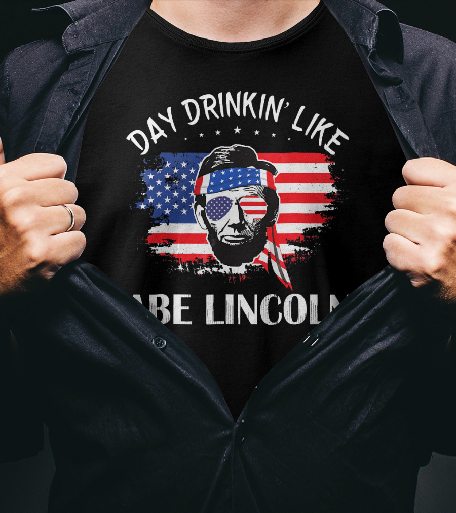 Day Drinkin' Like Abe Lincoln American Flag Bandana Sunglasses Patriotic Party T-Shirt