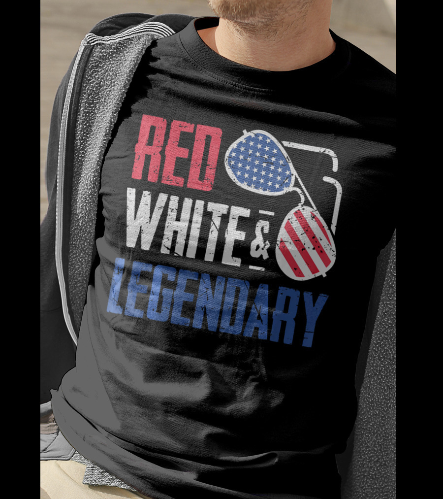 Red White And Legendary American Sunglasses USA Flag T-Shirt