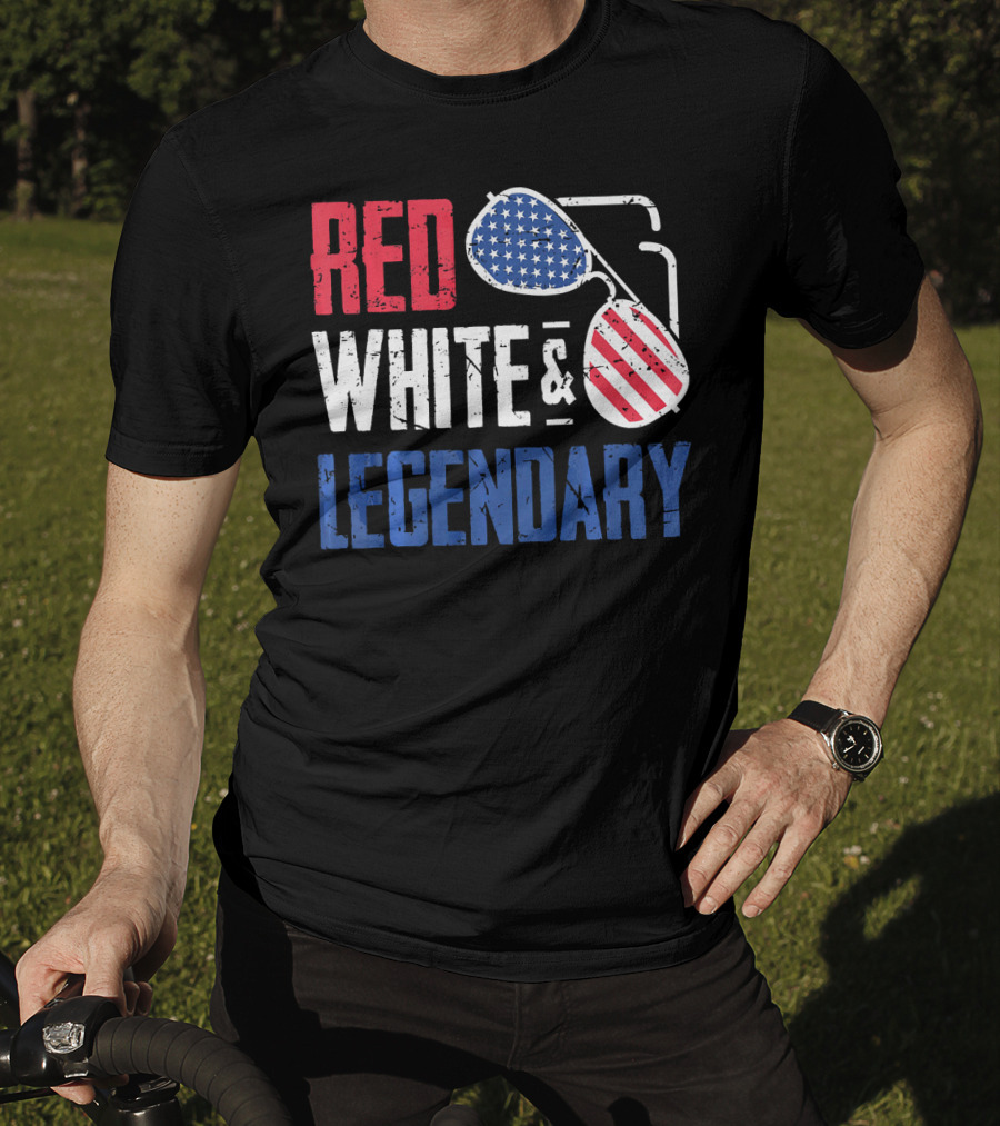 Red White And Legendary American Sunglasses USA Flag T-Shirt