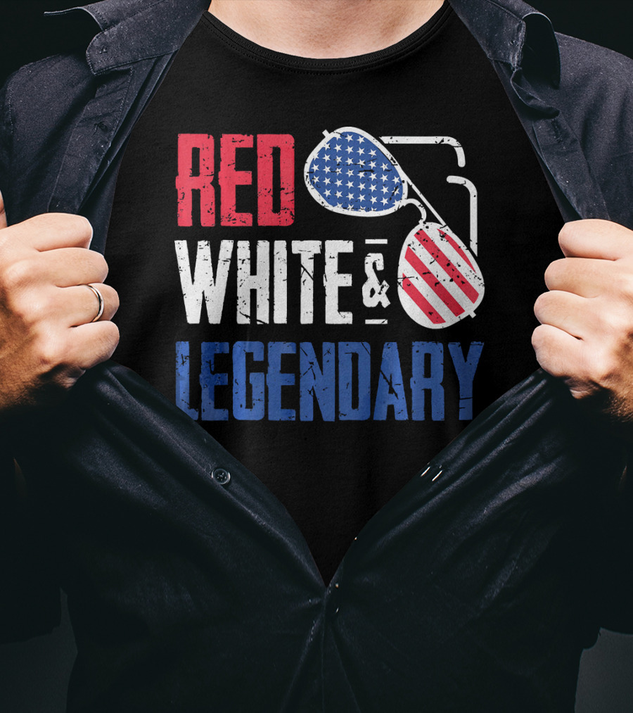Red White And Legendary American Sunglasses USA Flag T-Shirt