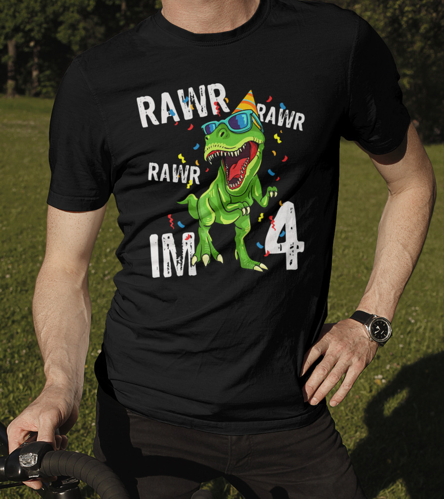 RAWR Im 4 Birthday Dinosaur Party Hat Sunglasses T-Shirt