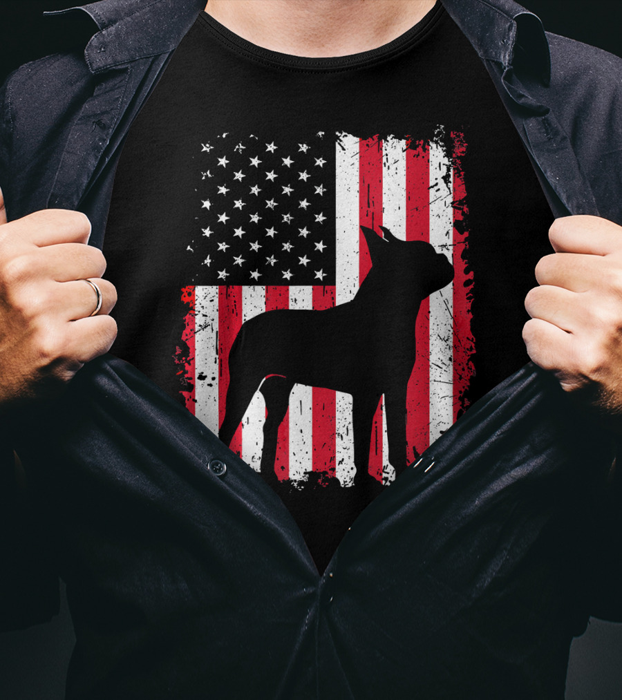 Boston Terrier American Flag Independence Day T-Shirt