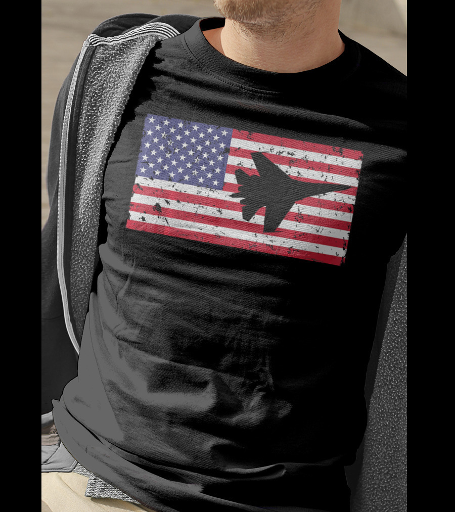 American Flag Jet Silhouette Patriotic Airplane T-Shirt
