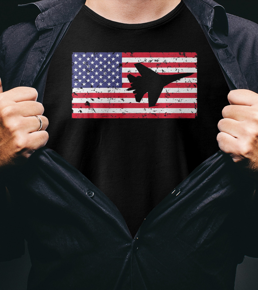 American Flag Jet Silhouette Patriotic Airplane T-Shirt
