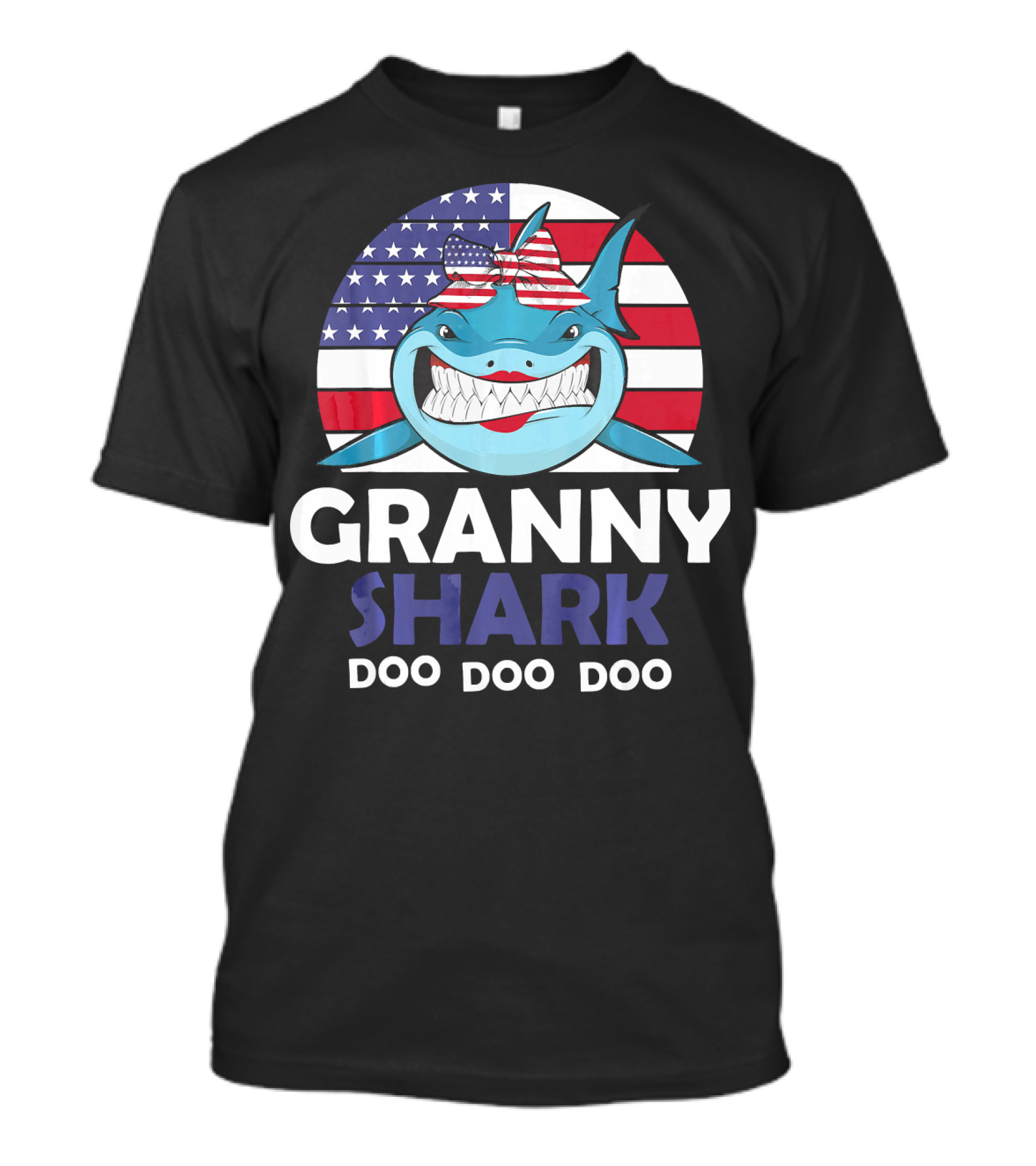 Granny Shark Doo Doo Doo American Flag Bow Women's Patriotic T-Shirt