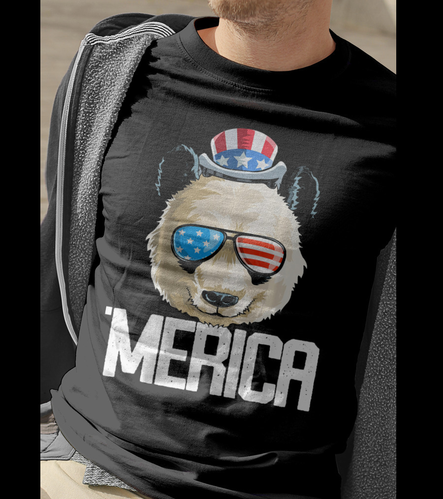 'Merica Panda With Patriotic Sunglasses And Uncle Sam Hat T-Shirt