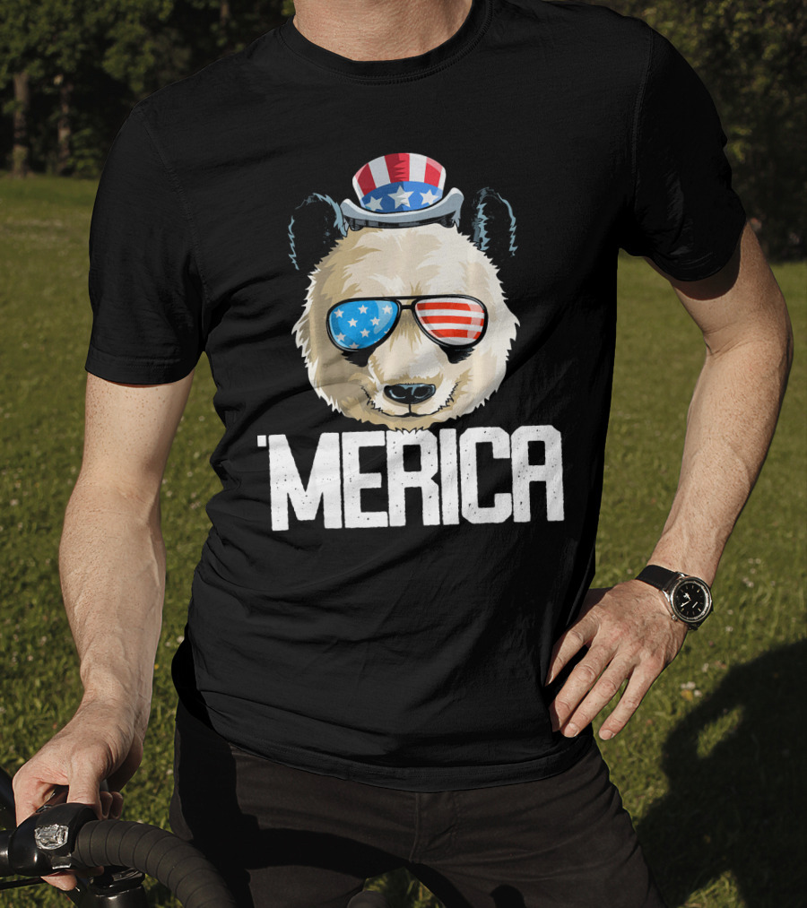 'Merica Panda With Patriotic Sunglasses And Uncle Sam Hat T-Shirt