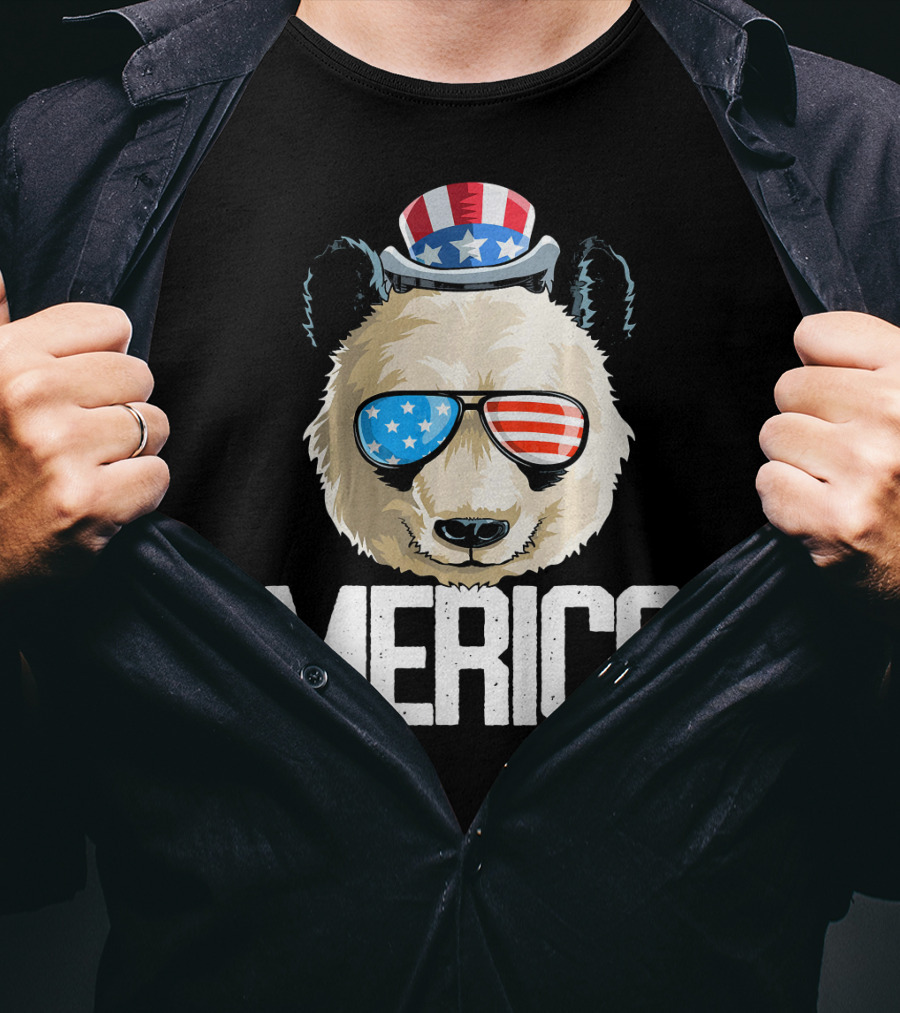 'Merica Panda With Patriotic Sunglasses And Uncle Sam Hat T-Shirt