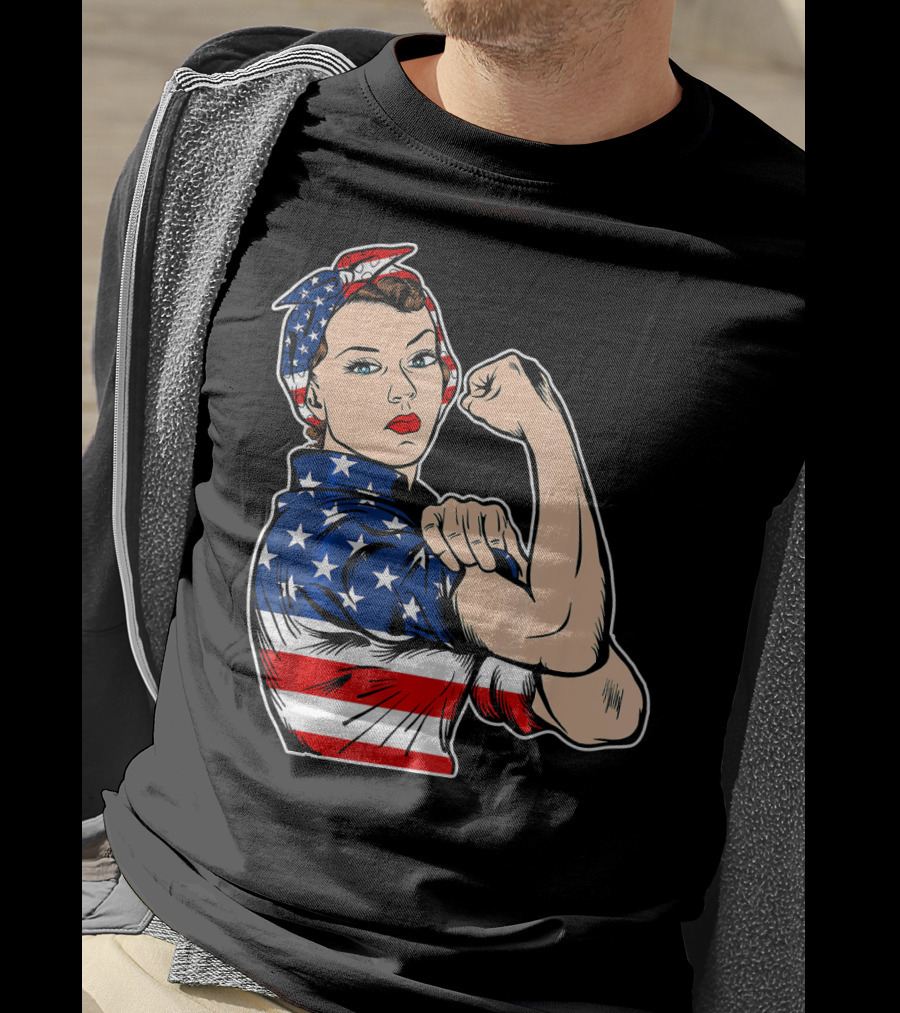 USA Flag Rosie The Riveter Bandana Feminist T-Shirt