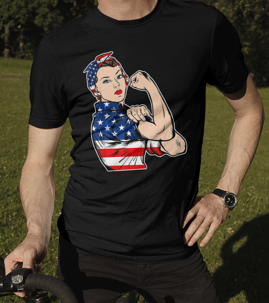 USA Flag Rosie The Riveter Bandana Feminist T-Shirt