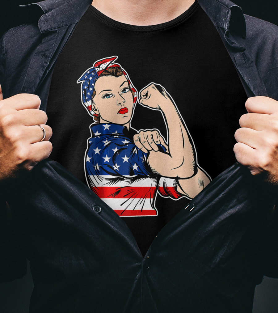 USA Flag Rosie The Riveter Bandana Feminist T-Shirt