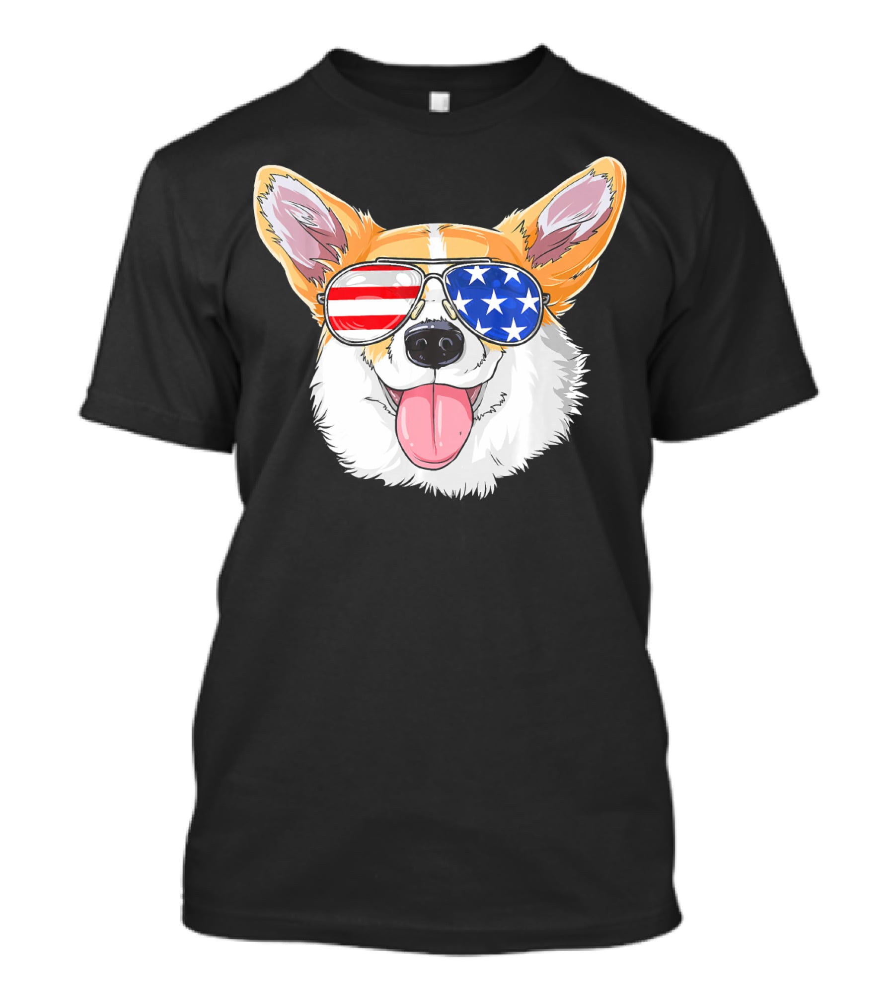 Patriotic Corgi With American Flag Sunglasses T-Shirt