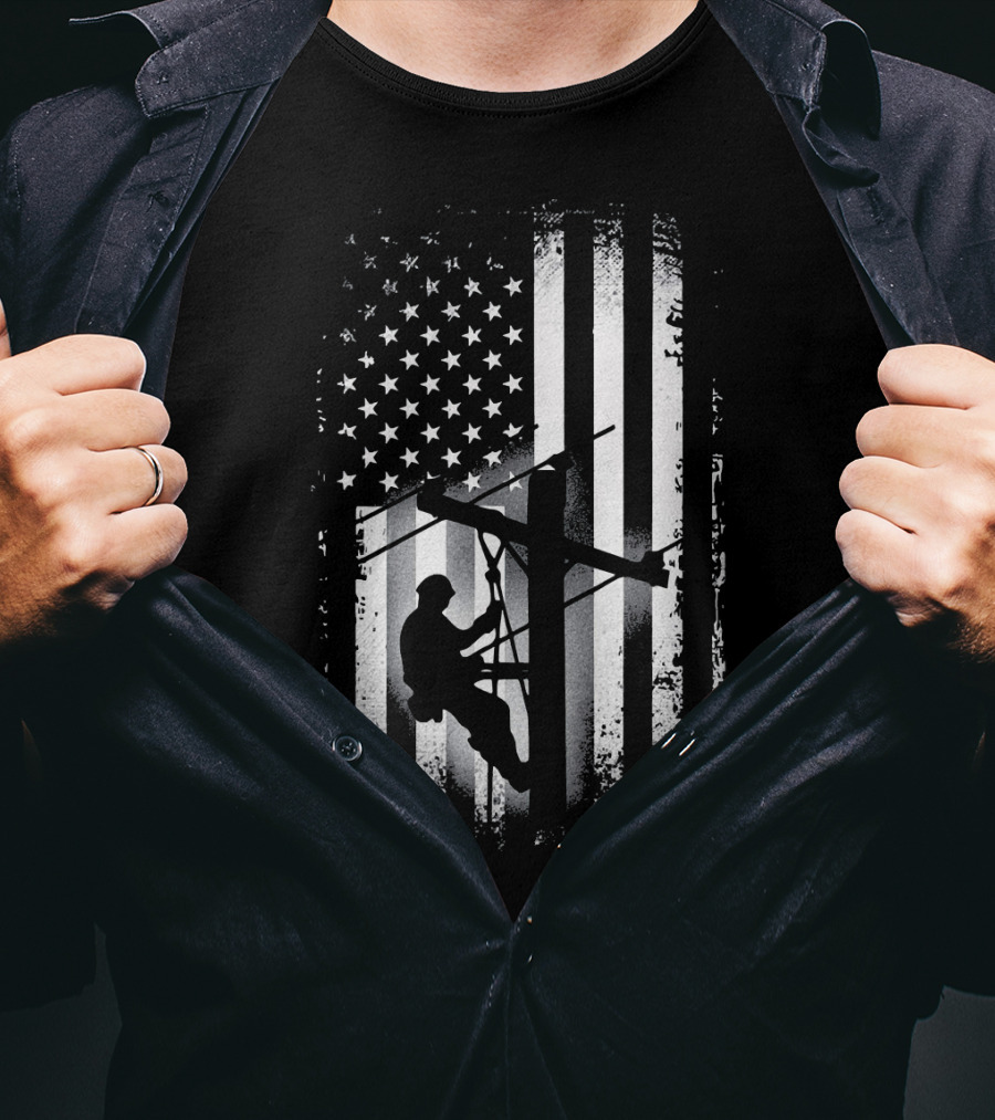 Lineman American Flag USA Patriot Power Worker T-Shirt