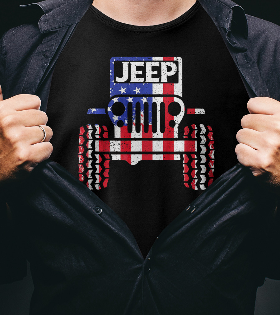 JEEPS American Flag Patriotic Retro Vintage Jeep USA T-Shirt