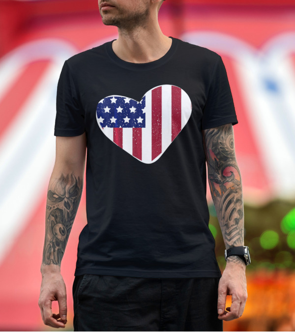 Premium T-Shirt: USA Flag Heart American Stars and Stripes 4th of July T-Shirt USA Flag Heart American Stars and Stripes 4th of July T-Shirt