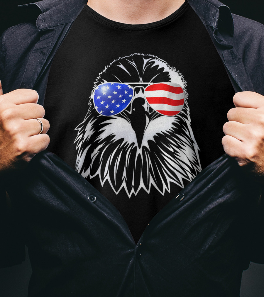 American Flag Eagle With USA Sunglasses T-Shirt