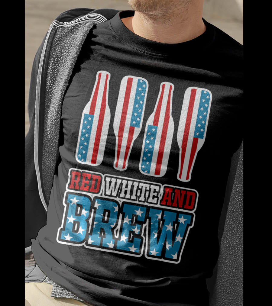 Red White And Brew American Flag Beer Bottles T-Shirt