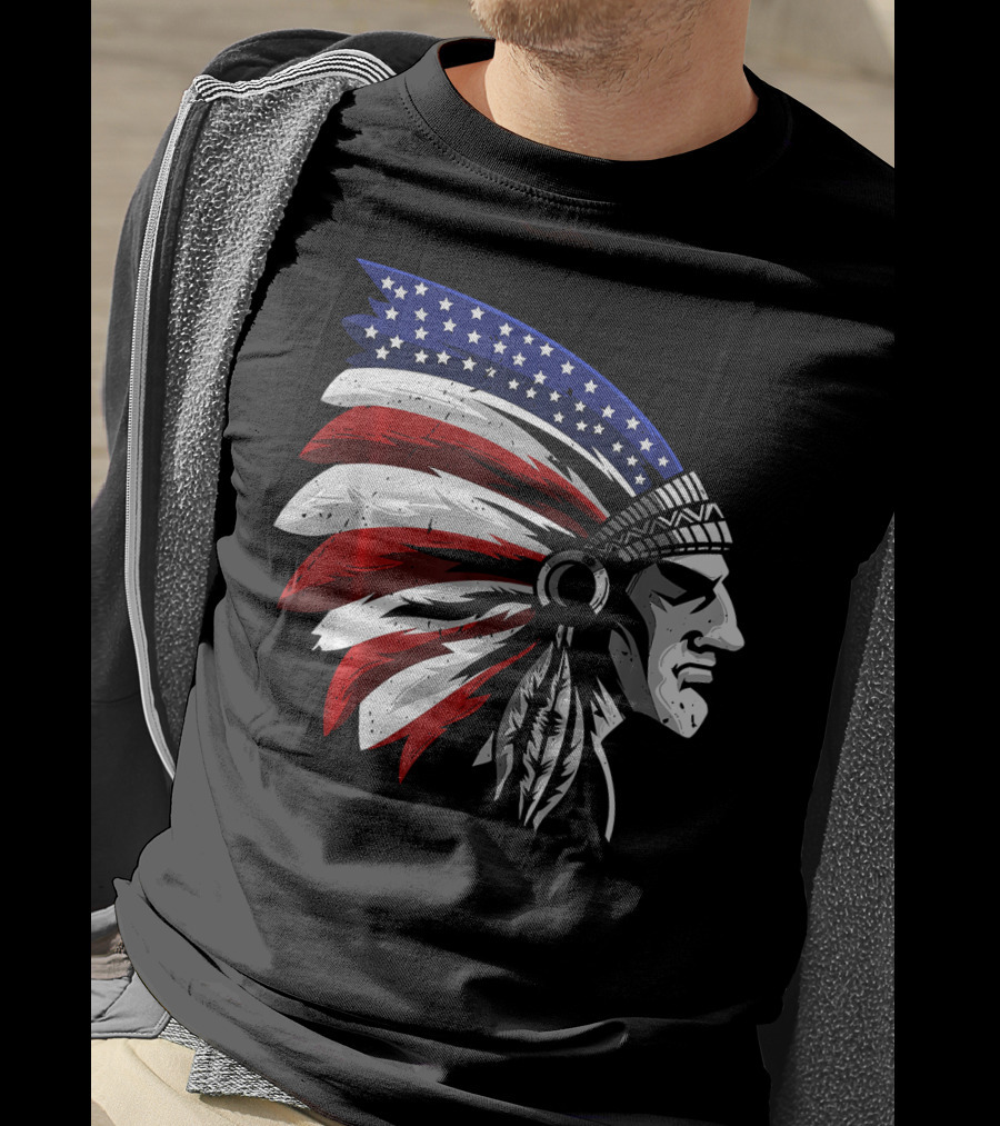 Native American Indian Chief Patriotic Headdress T-Shirt