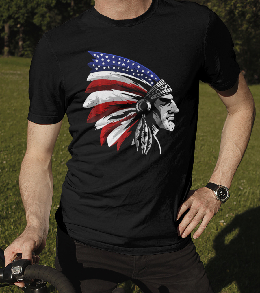 Native American Indian Chief Patriotic Headdress T-Shirt