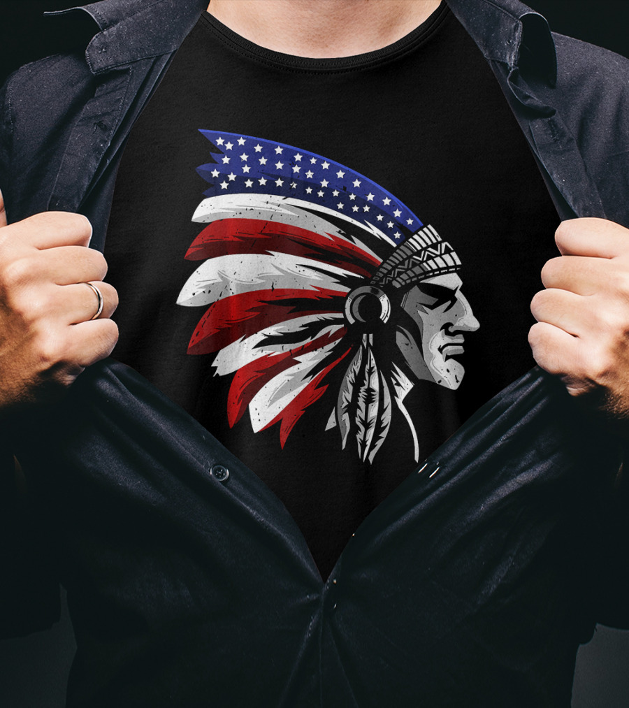 Native American Indian Chief Patriotic Headdress T-Shirt