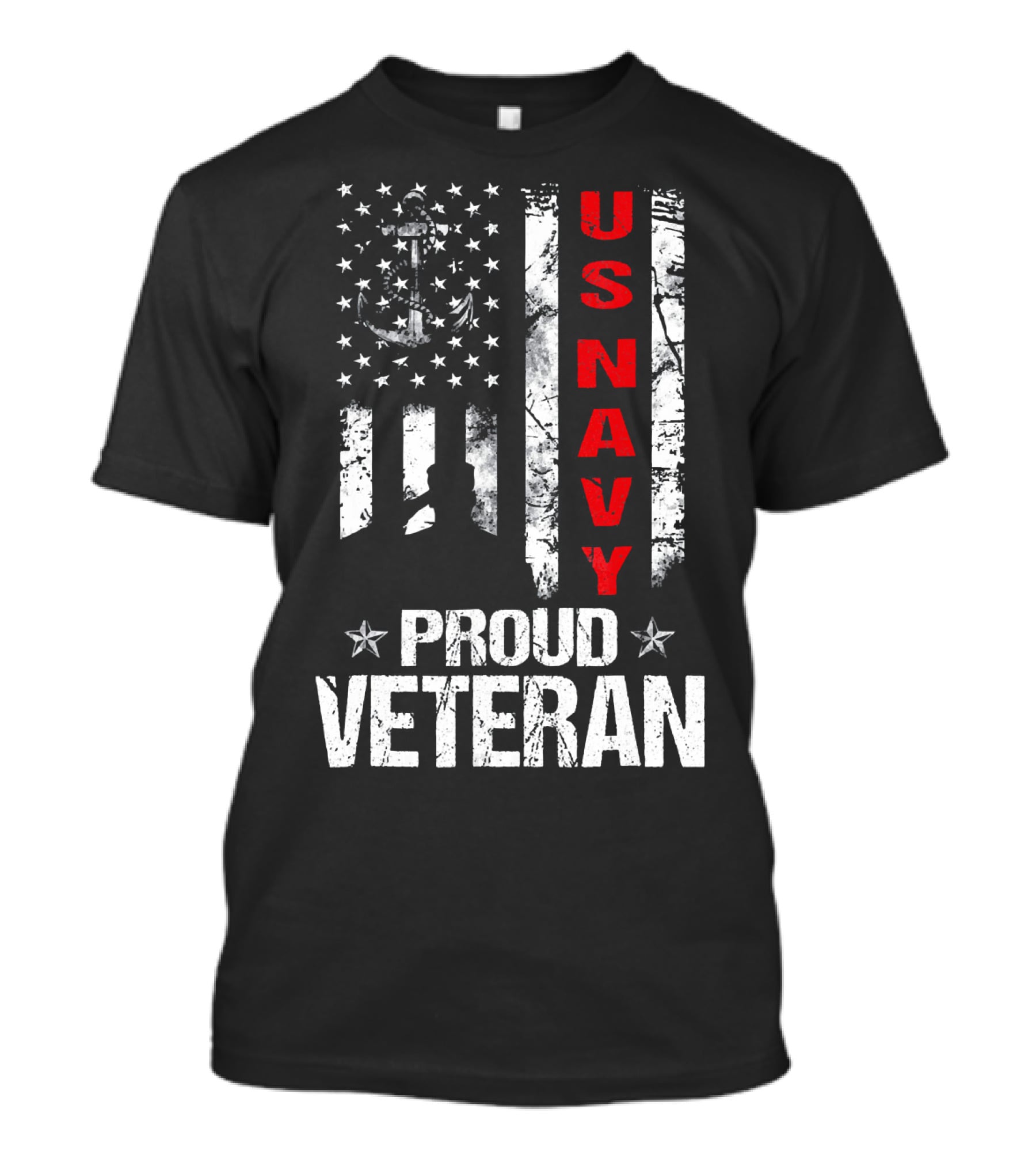 US Navy Proud Veteran Patriotic American Flag Anchor Stars T-Shirt