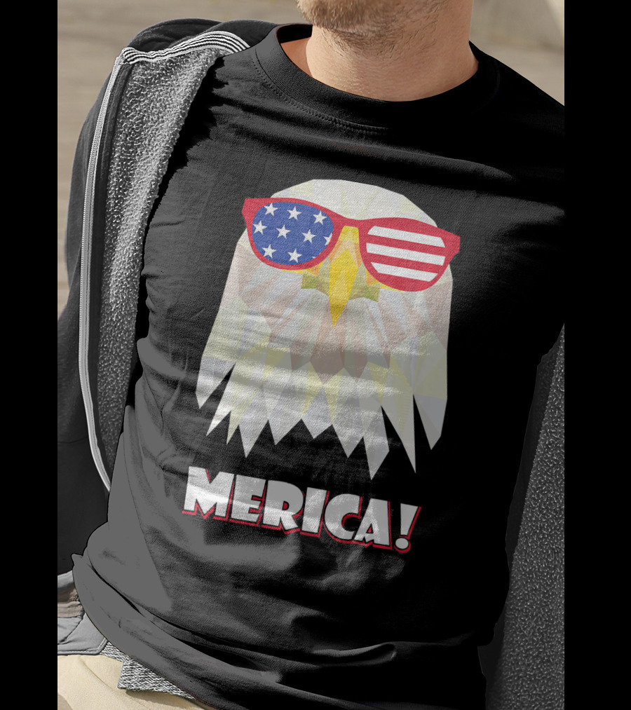 Merica Eagle With American Flag Sunglasses T-Shirt