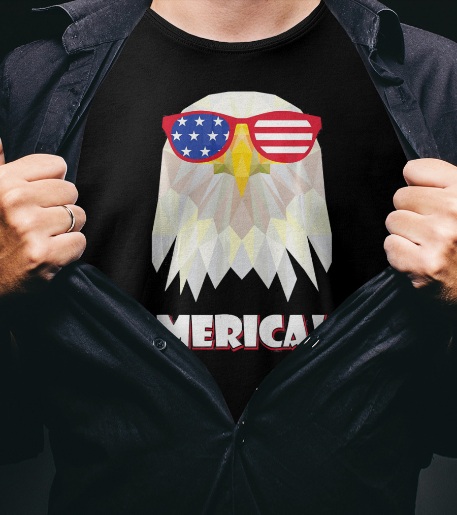 Merica Eagle With American Flag Sunglasses T-Shirt