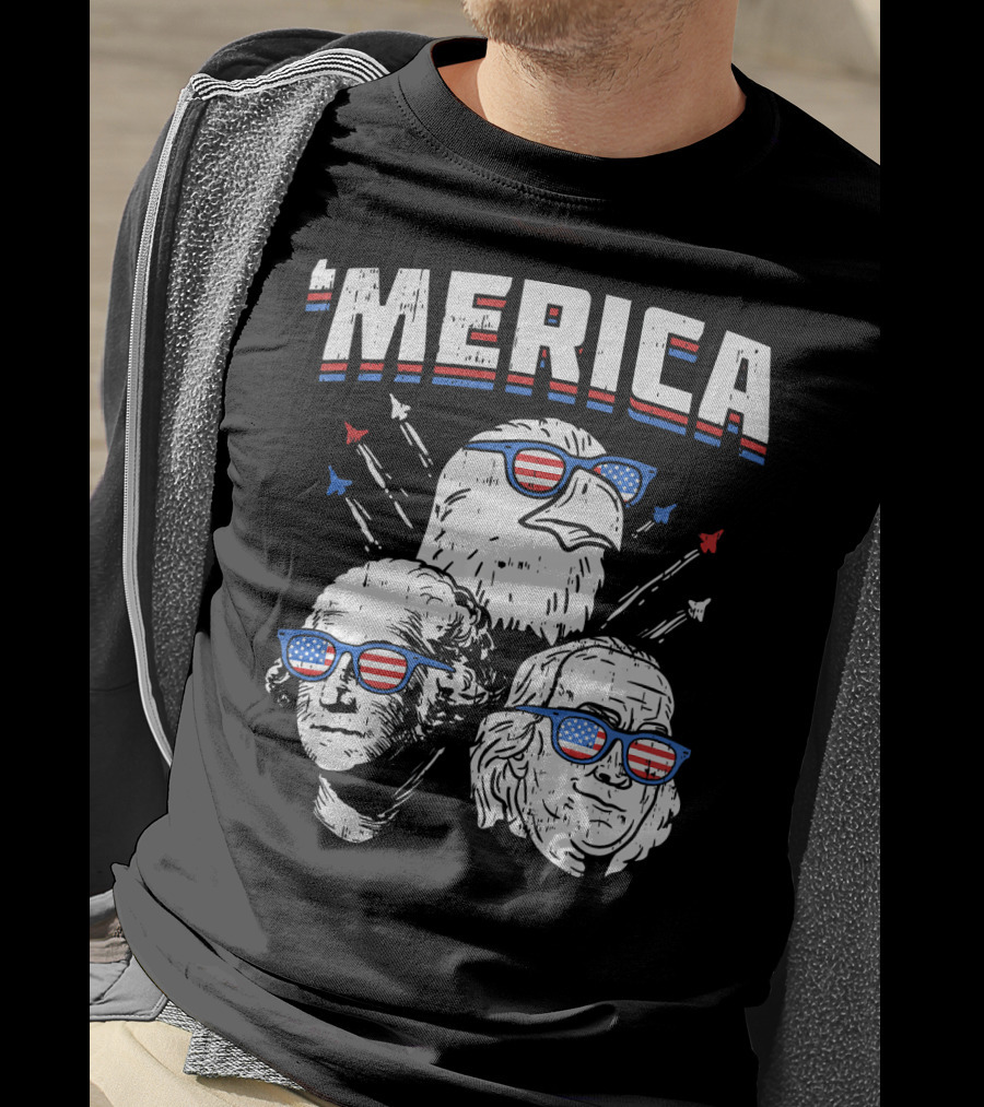 'Merica Washington Franklin Eagle Sunglasses USA T-Shirt