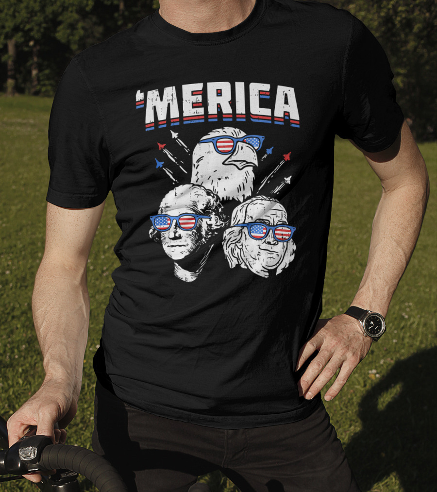 'Merica Washington Franklin Eagle Sunglasses USA T-Shirt