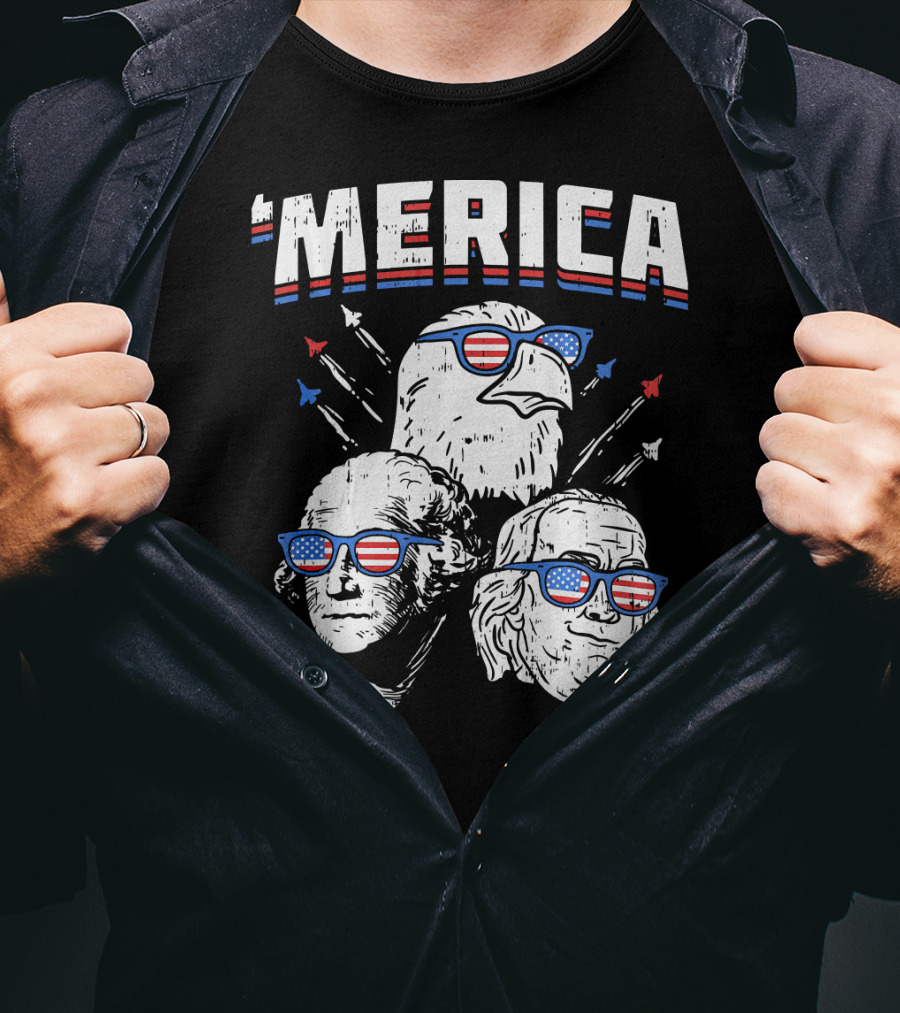 'Merica Washington Franklin Eagle Sunglasses USA T-Shirt