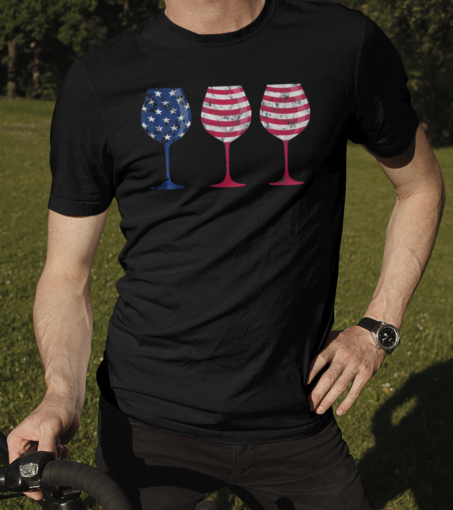 American Flag Wine Glass Trio T-Shirt