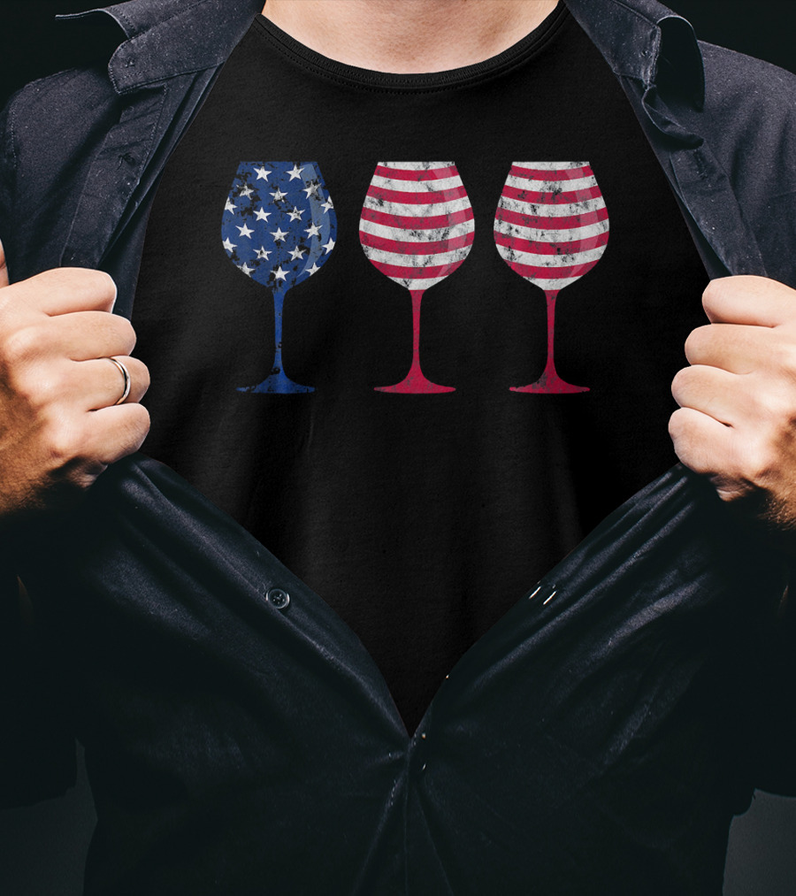 American Flag Wine Glass Trio T-Shirt