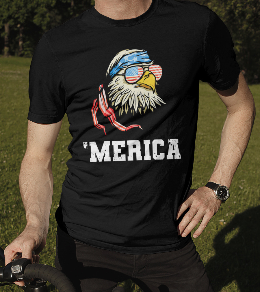 'Merica Patriotic Eagle American Flag Bandana And Sunglasses T-Shirt