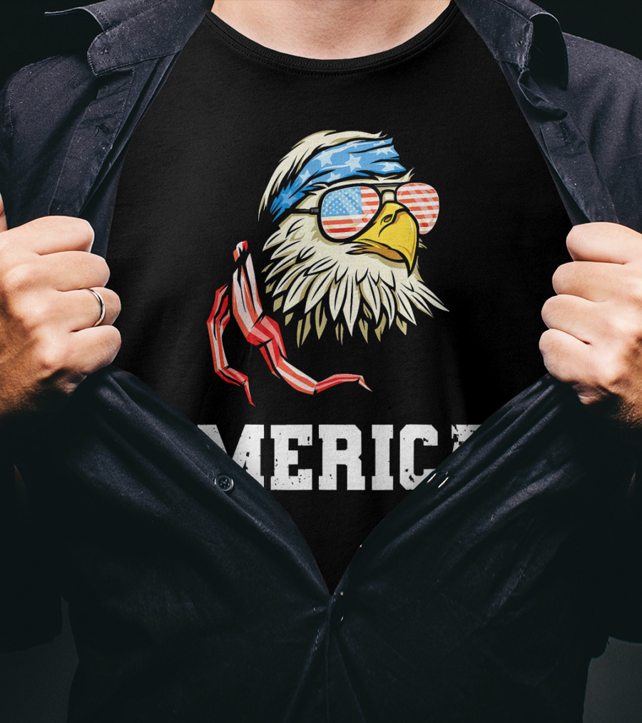 'Merica Patriotic Eagle American Flag Bandana And Sunglasses T-Shirt