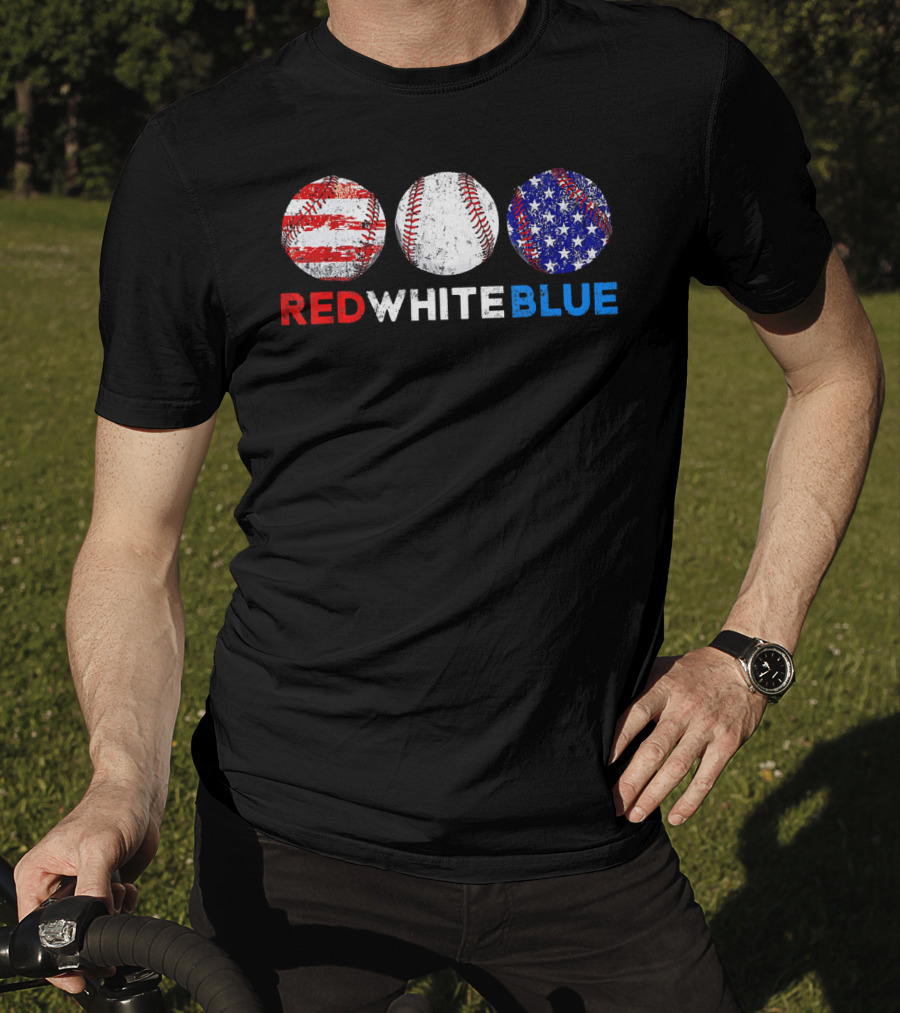 Red White Blue Baseball American Flag T-Shirt