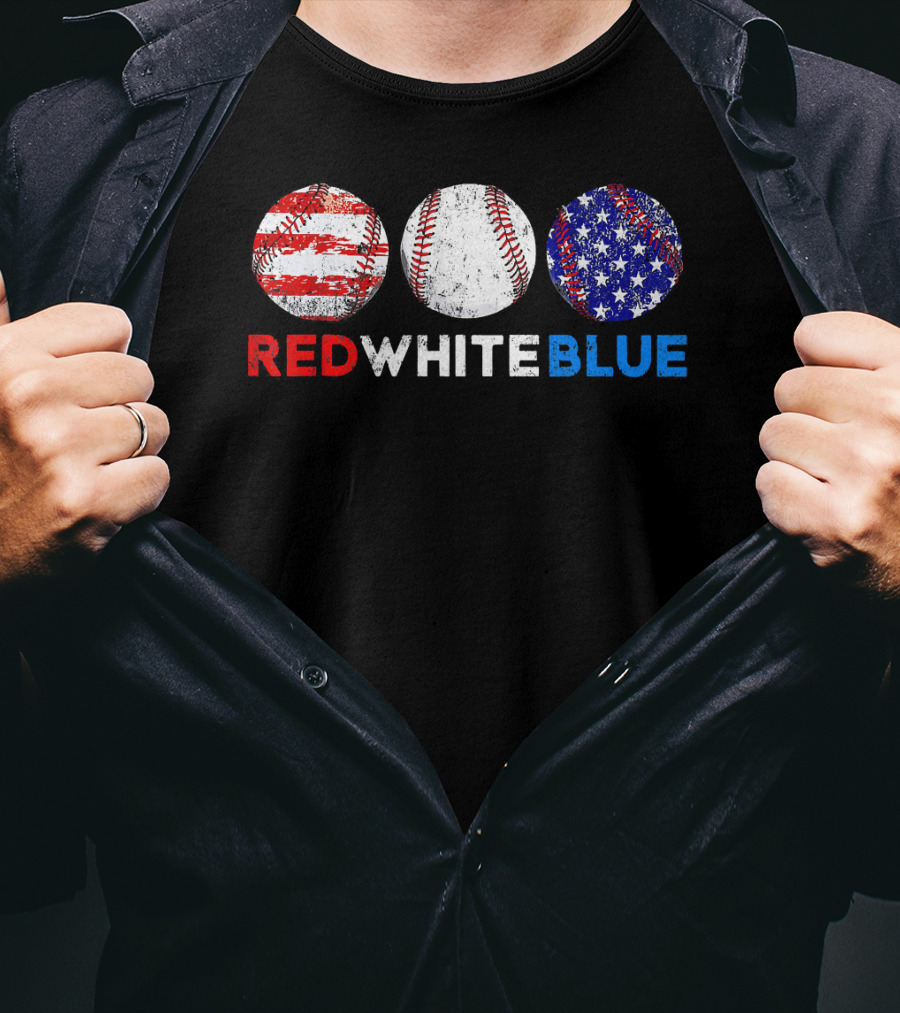 Red White Blue Baseball American Flag T-Shirt