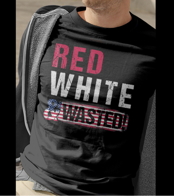Red White And Wasted American Flag Skull T-Shirt