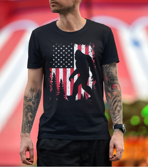 Premium T-Shirt: Bigfoot American Flag USA 4th of July T-Shirt Bigfoot American Flag USA 4th of July T-Shirt