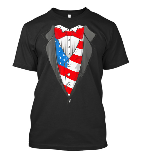 4th Of July American Flag Tuxedo Patriot Bow Tie T-Shirt