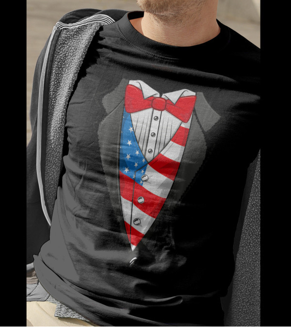 4th Of July American Flag Tuxedo Patriot Bow Tie T-Shirt