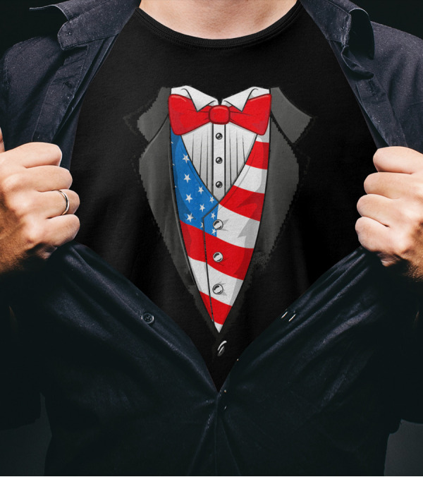 4th Of July American Flag Tuxedo Patriot Bow Tie T-Shirt